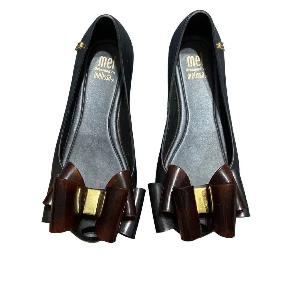 Mel Dreamed by Melissa Black Ballet Flat Tortious Shell Bow Size 12 Girls